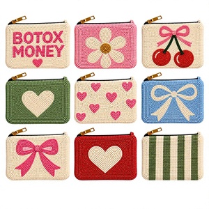 Monedero con cremallera y cuentas, diseño de flores, cerezas, corazones, lazos y letras, mini bolsa para mujer - Product Image 1