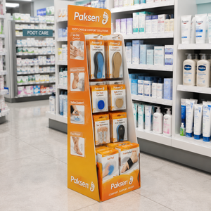 Présentoir incliné en carton ondulé personnalisé pour semelles, coussinets de talon et produits de soins des pieds - Product Image 2