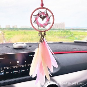 Nouveau Boho petit <span class=keywords><strong>attrape</strong></span>-rêves fait à la main voiture rétroviseur pendentif avec plume <span class=keywords><strong>attrape</strong></span>-rêves avec cristal chambre suspendus décor - Product Image 1