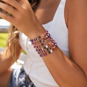 Usa Alloy Flag Beaded <b>Bracelet</b> Set <b>Red</b> White Blue Unisex Jewelry For Independence Day Anniversary - Product Image 2