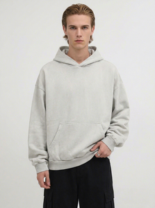 OEM ODM <b>Men's</b> Oversized Light <b>Grey</b> <b>Hoodie</b> With Neon Green Dripping Smiley Face Back Print Streetwear Pullover custom Logo - Product Image 3