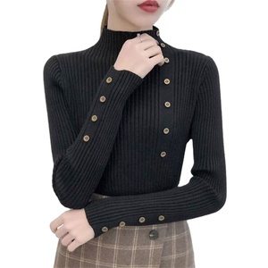 Pulls fins pour femmes, couleur unie, col roulé, manches longues boutonnées - Product Image 5