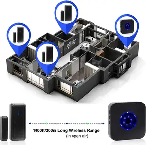 LIKEPAIワイヤレスドアウィンドウセンサー、ホームオフィスストア用ドアオープンアラーム、1000フィート範囲55着信音5音量レベル
