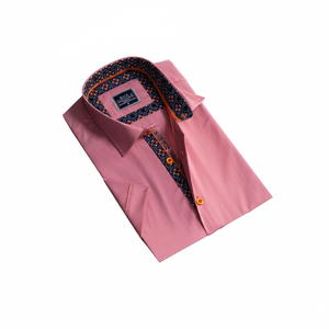 Chemise à manches courtes coupe ajustée à col intérieur à fleurs rose saumon pour homme - Product Image 2