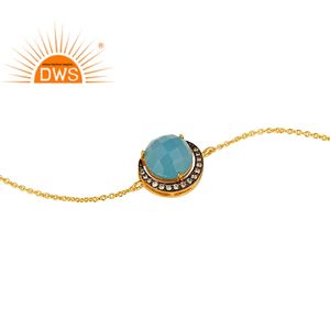Pulsera de Cadena para Mujer con Gema de Calcedonia Azul y Circonitas, Bañada en Oro de 18k sobre Plata de Ley, Joyería al por Mayor - Product Image 2