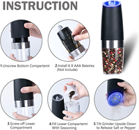 Ensemble de moulin à sel et à poivre électrique rechargeable par gravité pot à épices en métal avec support de lumière bleue moulin à poivre noir