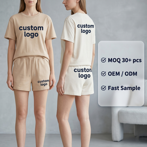 Ensemble décontracté d'été pour femmes : T-shirt ample et léger et short à cordon <span class=keywords><strong>de</strong></span> serrage – <span class=keywords><strong>Tenue</strong></span> deux pièces personnalisable avec logo – Fabricant OEM ODM - Product Image 1