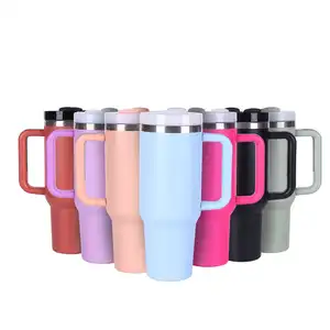 Copo H2.0 de aço inoxidável 304 com tampa de palha e alça, caneca de viagem isolada para bebidas quentes e frias, copo de 40 onças