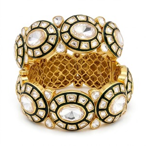 925 Silver Monzo Kundan Bracelet Antique Designer <b>Kada</b> Polki Stone Ethnic Wedding Jewelry for Women - Product Image 1