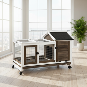 Cage à lapins en bois avec roulettes, cage <span class=keywords><strong>pour</strong></span> cochon d'Inde, maison <span class=keywords><strong>pour</strong></span> petits animaux <span class=keywords><strong>pour</strong></span> extérieur et intérieur avec plateau coulissant - Product Image 1
