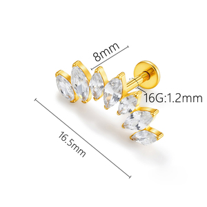 <span class=keywords><strong>Piercing</strong></span> Labret in Titanio G23 ASTM F136 con Zirconi a Forma di Fiore, Orecchini con Filettatura Interna, <span class=keywords><strong>Piercing</strong></span> per <span class=keywords><strong>Trago</strong></span> 16G Placcato <span class=keywords><strong>Oro</strong></span> - Product Image 4