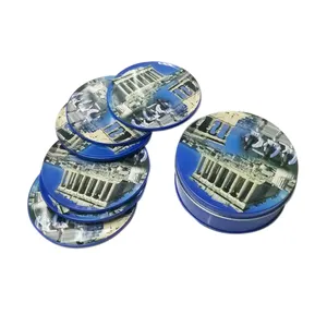 Alta Qualidade Atacado Azul Natal Latas Recicláveis Round Gift Metal Candle Latas Com Tampa