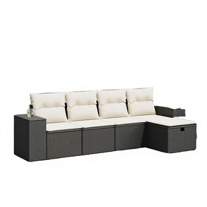 Black PE <b>Rattan</b> and Powder-Coated Steel Polyester Garden <b>Sofa</b> Set Durable <b>Outdoor</b> Furniture for Leisure Facilities - Product Image 3