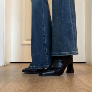 Bottines d'hiver en cuir de vachette suédé pour femmes, style Chelsea, à bout carré et talon épais, décontractées, rétro, à enfiler - Product Image 3