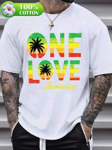 Camiseta One Love Jamaica para Hombre, Manga Corta, Cuello Redondo, 100% Algodón, Transpirable, Informal, Diseño Estampado de Jersey para Verano - Product Image 3