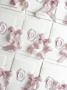 Invitations de mariage de luxe faites à la main en papier coton à bords festonnés, thème <span class=keywords><strong>rose</strong></span>, avec sceau de cire <span class=keywords><strong>et</strong></span> ruban de soie - Product Image 2