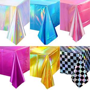 DAMAI Laser Shiny Disposable <b>Tablecloth</b> for Party Decorations Birthday Party Supplies Colorful Table Cover for Gatherings - Product Image 1