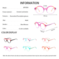 Montures optiques rondes à bordure complète en acétate coloré laminé pour collection de lunettes en gros sous marque privée