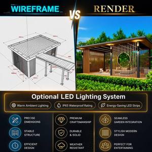 Pérgola <span class=keywords><strong>de</strong></span> <span class=keywords><strong>Aluminio</strong></span> <span class=keywords><strong>para</strong></span> Exteriores Personalizable, Retráctil y Motorizada, Bioclimática con LED Opcional, Recubrimiento en Polvo, Ecológica - Product Image 4