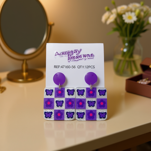 AoneWay Fashion – boucles d'oreilles pendantes, motif papillon violet, design carré, ensemble de 12 pièces, bijoux de fête pour femmes - Product Image 2