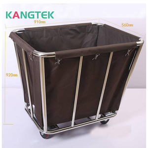 Troli penatu Hotel komersial, keranjang logam dan Troli dengan bingkai logam dan tas kanvas - Product Image 1