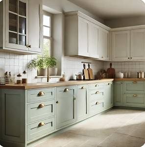 Armoires de <span class=keywords><strong>cuisine</strong></span> Shaker peintes sur mesure de qualité supérieure avec panneaux en mélamine, design moderne en forme de L, plinthe dorée, éclairage LED - Product Image 5