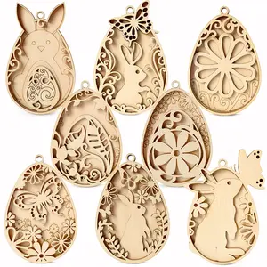 2024 Easter Party Creative Decoration Rabbit Protein Embryo Children's Painting Graffiti Wooden Chip Small Hanger