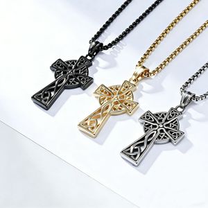 Kalung Liontin Salib Celtic Gothic Kristen Berlapis Emas 18K dengan Rantai Baja Tahan Karat untuk Hadiah Pecinta Punk <span class=keywords><strong>Rock</strong></span> - Product Image 1