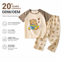Ensemble à manches courtes pour enfants, été automne, nouvelle arrivée, pyjama en coton pur à rayures animales, dessin animé, pantalon pour garçons et filles