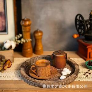Solid Wood Decorative Tray Round Rustic Style For <b>Home</b> Decor Shandong Made DZTP51 - Product Image 1