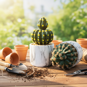 <span class=keywords><strong>Cactus</strong></span> Artificial en Maceta Duofu, 23 cm de Alto, Maceta de Mármol, Doble <span class=keywords><strong>Cactus</strong></span>, Textura Avanzada, Duradero, para Interiores, Navidad, Acción de Gracias, Bodas - Product Image 2