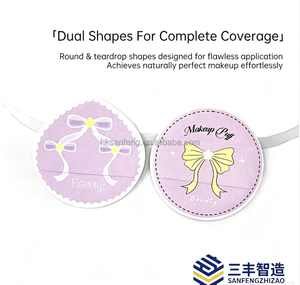 Ensemble de houppettes de maquillage violettes mignonnes à double forme (rond et goutte d'eau), éponge de fond de teint, outil de beauté doux, respectueux de la peau et lavable - Product Image 1