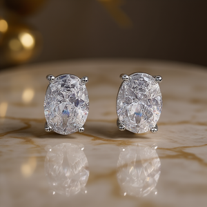 E3878 Orecchini da donna con diamanti naturali dal taglio ovale, stile classico, rossi - Product Image 2