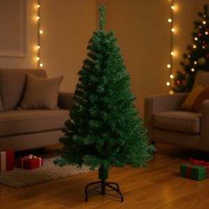 Sapin de Noël artificiel en PVC vert, 1,5 m, branches épaisses, base pour intérieur, décor réaliste - Product Image 2