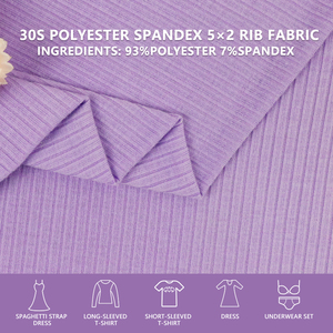 30S Polyester Spandex 5x2 Vertical Rib Knit Fabric 165cm Width 230gsm Stretch <b>For</b> T Shirts Tops <b>Undershirts</b> - Product Image 1