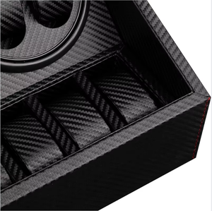 Boîte à montres rotative en fibre de carbone, en cuir PU à motif écossais, double tiroir, vente en gros - Product Image 4