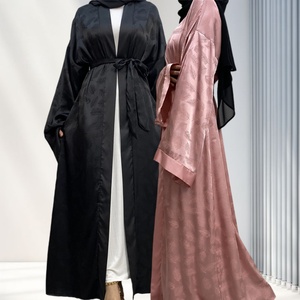 Abaya Abierta de Satén con Estampado Digital de Moda, con Mangas Anchas y Bolsillos para Mujeres Musulmanas 1948 # - Product Image 1