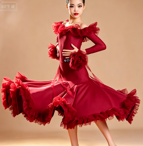 Leotardo de Baile Latino de Alta Calidad <span class=keywords><strong>con</strong></span> Falda, Conjunto de Vestido de Malla para Baile de Salón, <span class=keywords><strong>Tango</strong></span>, Samba, Estilo Gran Swing, Vestidos de Vals para Niñas - Product Image 5