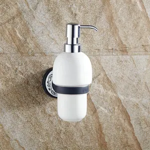 Dispenser di sapone liquido in metallo ceramico per montaggio a parete per bagno con staffa in ottone