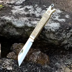 High Quality Exquisite Camping Knife Stainless Outdoor Knife Folding Pocket Knife With Brass Handle