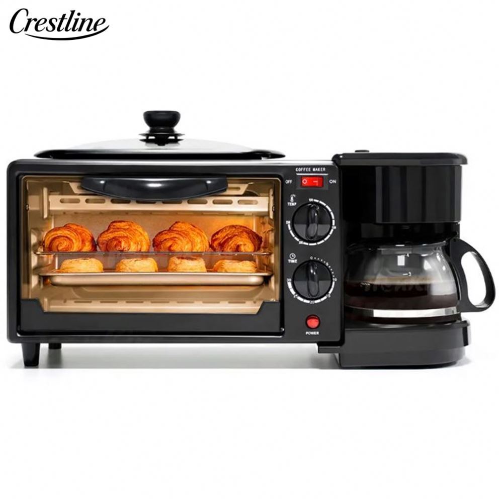 2025 Stainless Steel 3-in-1 Breakfast Maker Electric Oven Toaster Coffee Maker Multi-Functional Fry Pan for Hotel Use