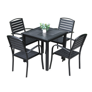 <b>Outdoor</b> <b>Plastic</b> <b>Table</b> Chair Set 4 Seater Square Aluminum Frame Durable Restaurant Garden Patio Furniture - Product Image 1