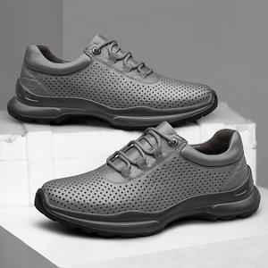 Chaussures de sport décontractées pour hommes, hiver/printemps, respirantes, en maille, résistantes à l'usure, en cuir véritable, légères, confortables, à lacets, antidérapantes - Product Image 4