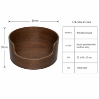 Lit pour chat rond en noyer, en bois courbé, avec entrée frontale basse, maisonnette confortable en forme de baril pour chats d'intérieur, avec coussin en peluche, style moderne