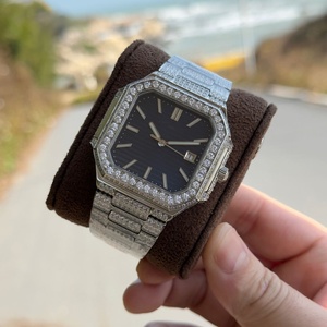 Reloj de Lujo Cuadrado Vintage para Hombre, Movimiento Mecánico Automático, Completamente Adornado con Diamantes, Correa de Acero Inoxidable, Resistente al Agua, Personalizado - Product Image 2