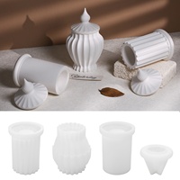 CARATTE Moule Silicone Vase Nordique pour Pots Jesmonite Ciment Plâtre Rayé Pilier Romain Bougie Bocal Moules Avec Couvercles
