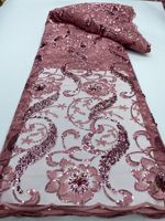 Tissu en dentelle africaine brodée élégante K1105, tulle transparent avec des paillettes et des perles pour les robes de soirée, la décoration de vêtements, haute qualité