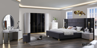 Ensemble de meubles de chambre à coucher modernes de luxe royal blanc avec lit king size et rangement en bois, idéal pour les chambres spacieuses