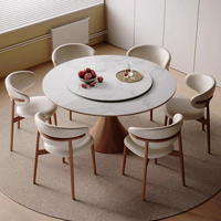 Table à manger ronde de style chinois ancien en bois massif Table à manger ronde en pierre frittée française avec plateau tournant PJ2448