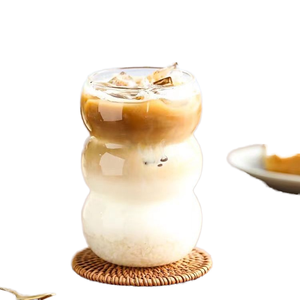 Tasse à café réutilisable vintage en verre borosilicate fait main, motif chenille ondulée, grande capacité, transparente, vente en gros - Product Image 1
